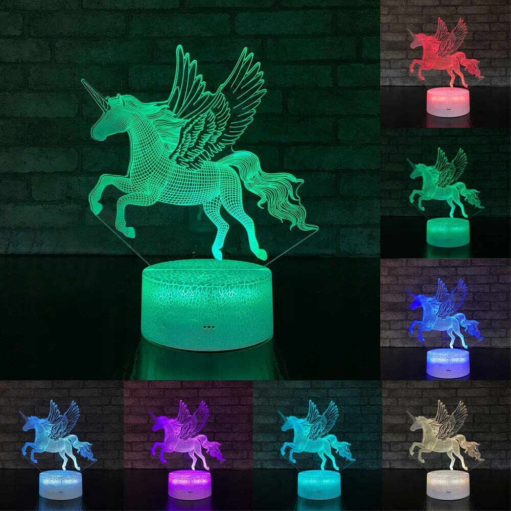 Nočná lampa 3D PEGAZ 16 farieb Unicorn + diaľkový ovládač