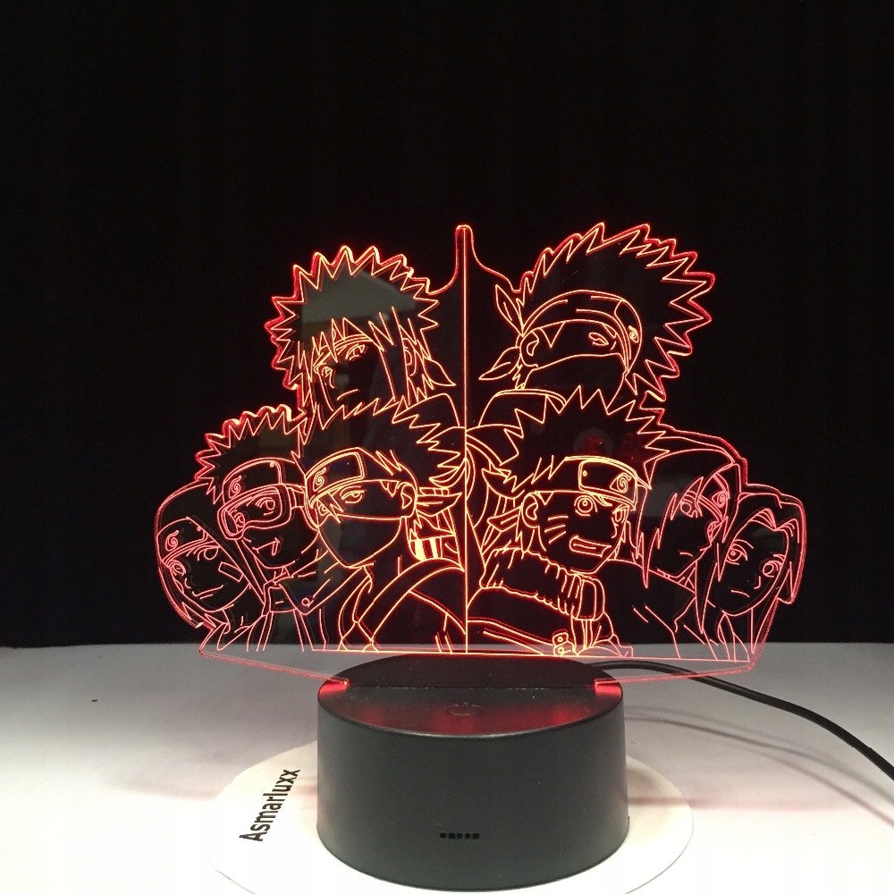 Nočné svetlo 3D NARUTO TEAM 7 farieb Anime