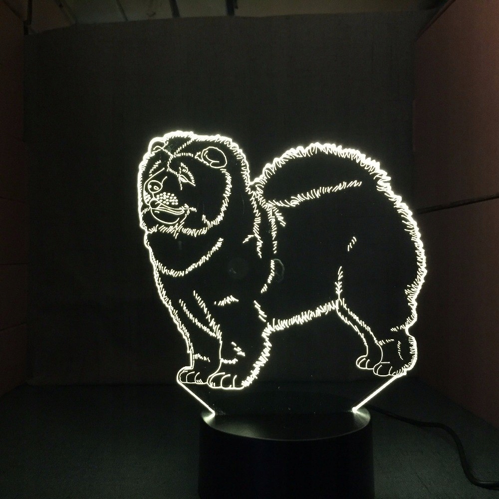 Nočná lampa 3D CHOW CHOW 7 farieb tela Pes