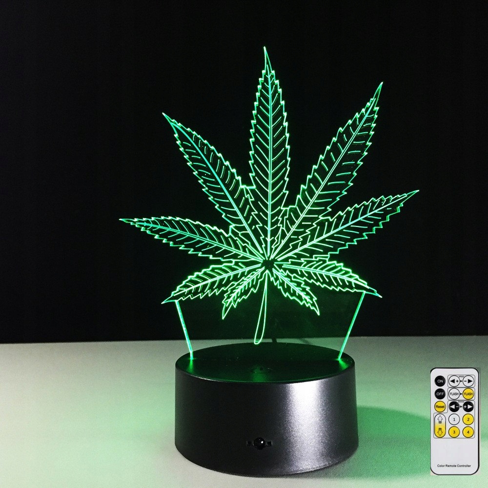 Nočná lampa 3D MAPLE LEAF 7 farieb marihuana