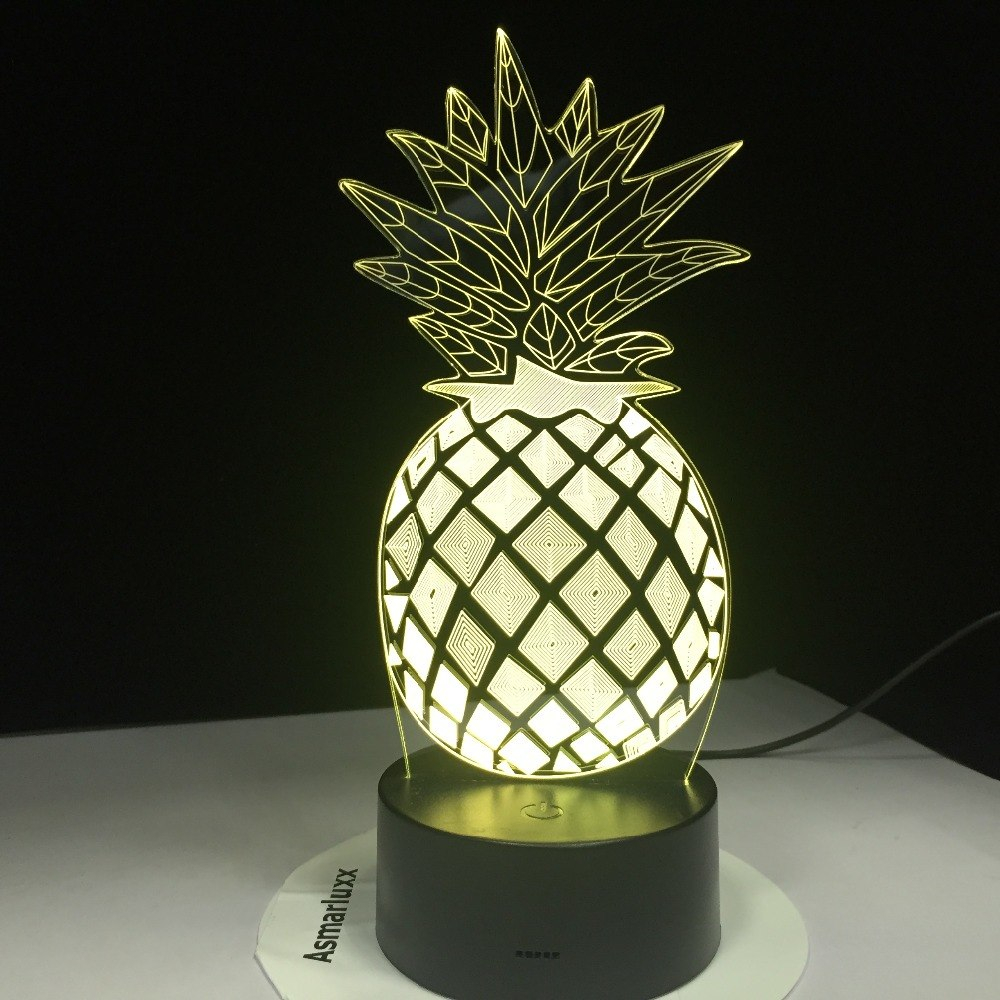 3D ananásová nočná lampa, 7 farieb, ovocná rastlina