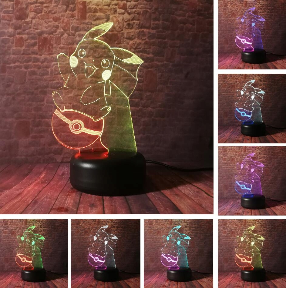 Lampa 3D PIKACHU POKEBALL 7 farieb Pokémon GO