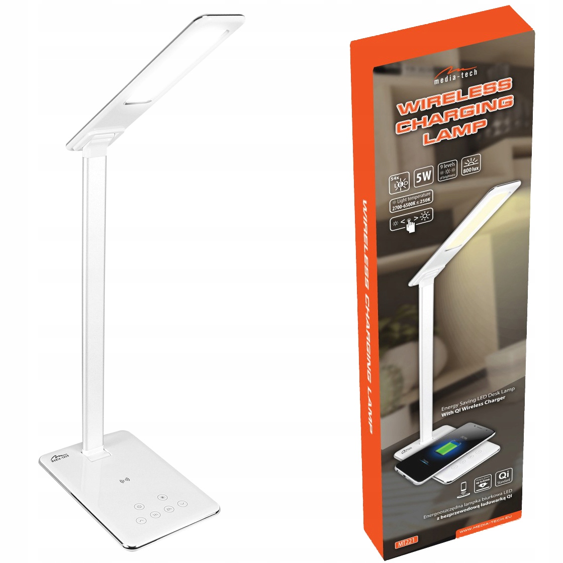 LED stolová lampa so zabudovanou nabíjačkou QI 5V 1A