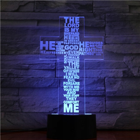 Nočná lampa 3D CROSS 7 farieb Jesus Religion
