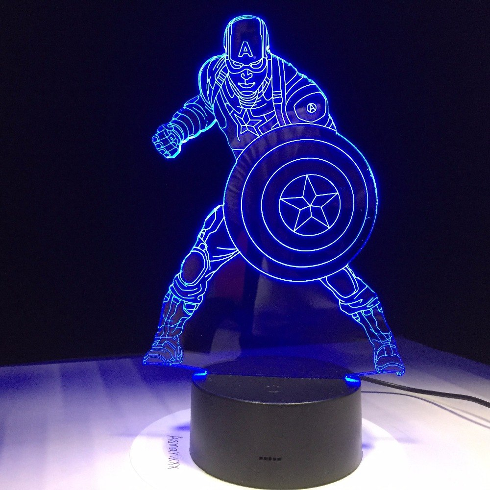 Nočná lampa 3D CAPTAIN AMERICA 7 farieb Marvel 2