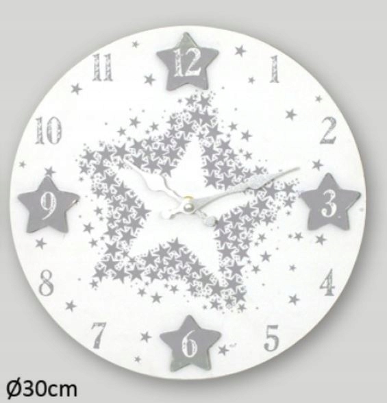 Drevené nástenné hodiny Stars 30cm biele