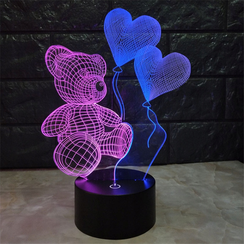 Farebné dotykové nočné svetlo 3D Bear Bear