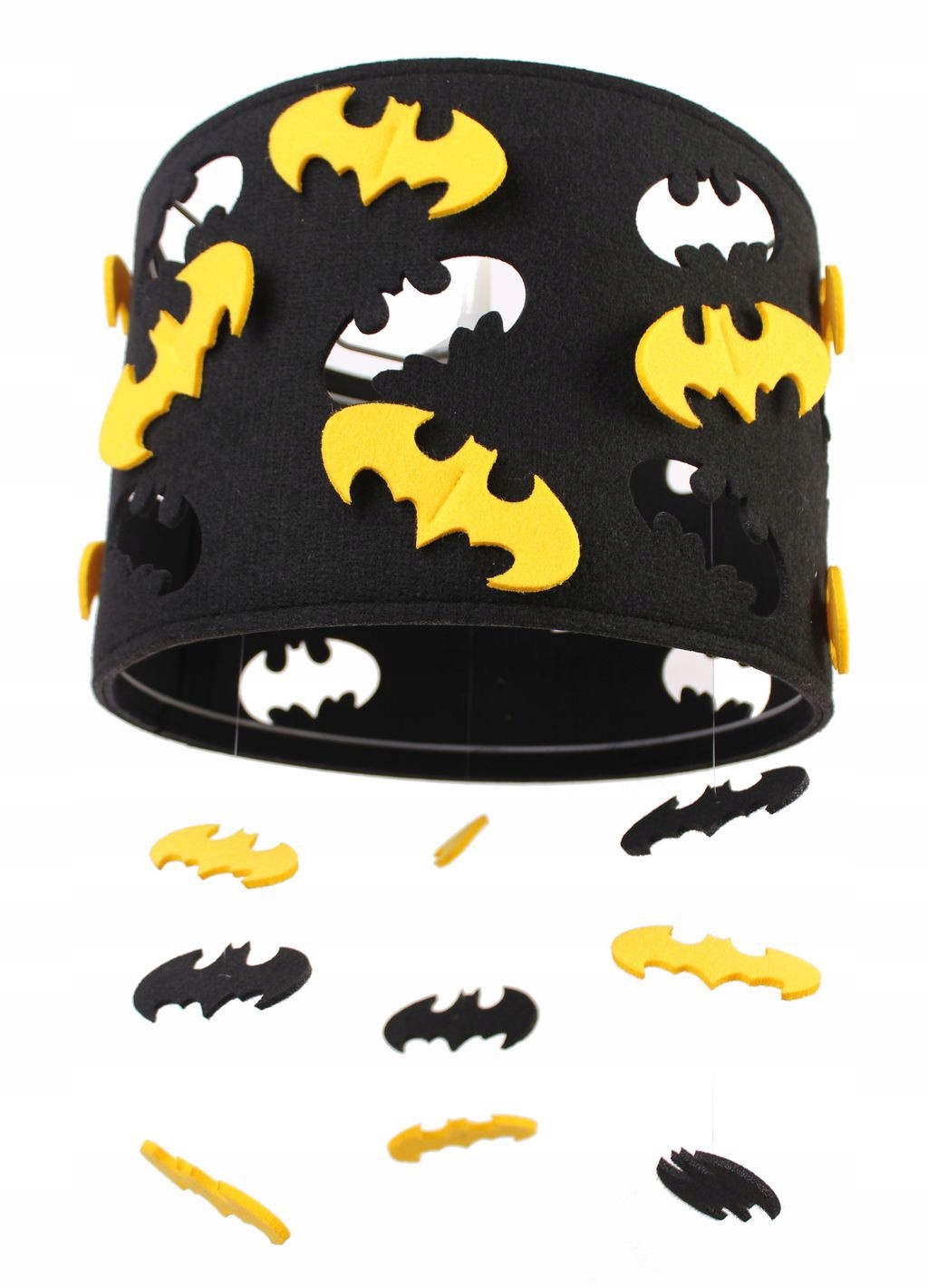 Čierne závesné svietidlo Batman so žltými doplnkami