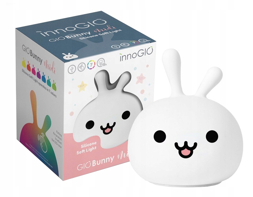 Mäkká nočná lampa INNOGIO BUNNY DOTYK 7 FARIEB