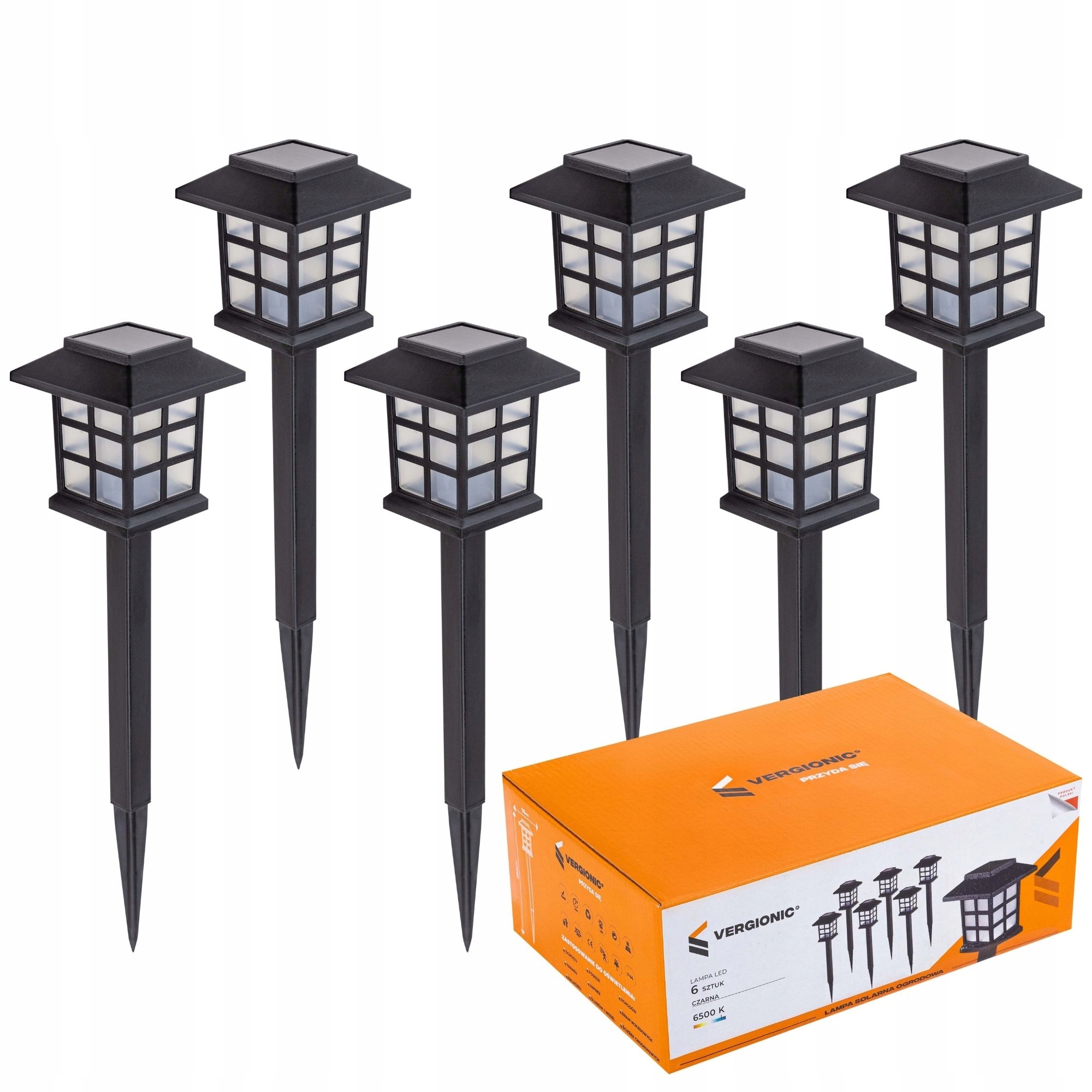 Vergionická vstavaná solárna lampa, čierna, 38,8 cm, 1 ks.